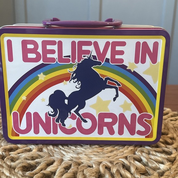 I Believe in Unicorns Lunch Box - Metal Embossed Rainbows Tin Discontinued Model - Picture 4 of 11